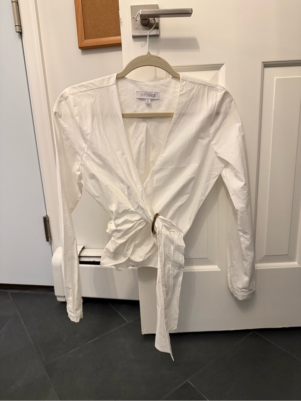 INTERMIX White Wrap Blouse with Ring Tie